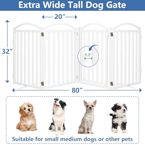 Metal Freestanding Dog Gates (Whtie / 80''W × 32''H)