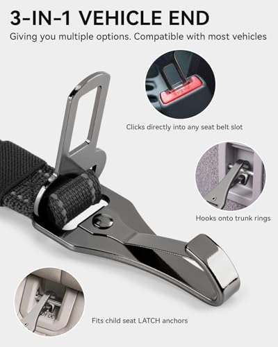 3-in-1 Bungee Dog Seat Belt for Car, Medium and Large Dogs, Black (Black / (21.6-31.5) inch)