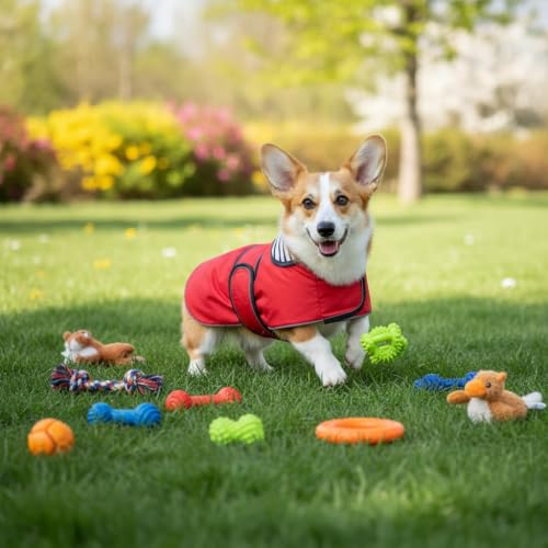 Dog Raincoat Corgi rain Coat pet Waterproof Jacket fit for Corgi Weiner Wide Body Long Back Breeds with Reflective Stripe Great Coverage red XS (X-Small / Red)