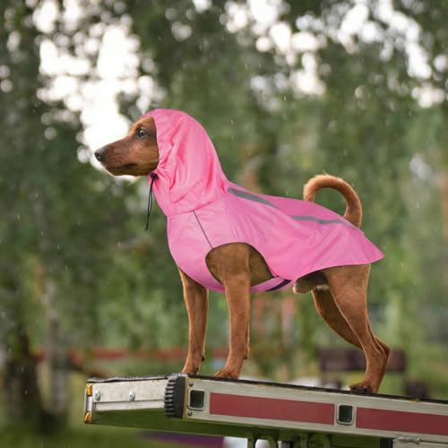 Pink Dog Raincoat with Reflective Strip Hoodie (XXL / Pink)