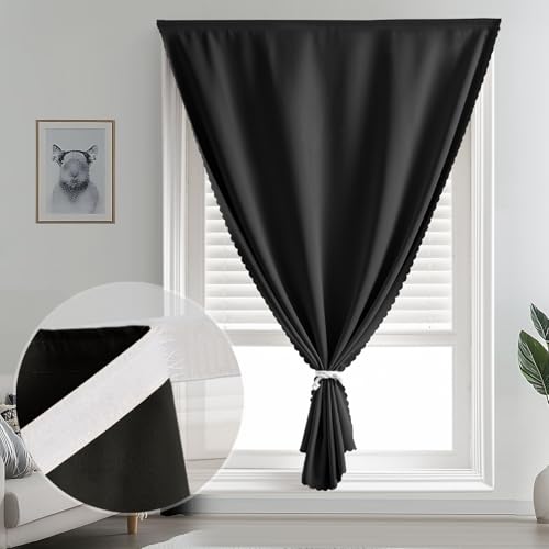 Adhesive Curtains for Window (59"W x 84"L (Pack of 1) / Black)