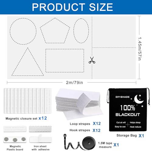 100% Blackout Blind Magnetic Blackout Window Cover 79 x 57Inch (White / 57"W x 79"H)