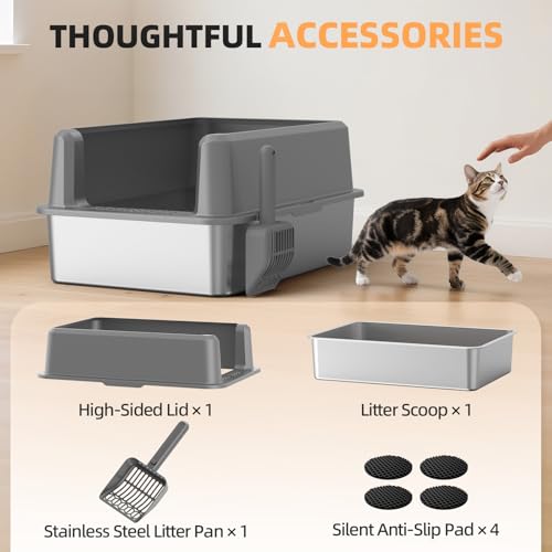 Stainless Steel Cat Litter Box (3 - Light Gray (Pack of 1))