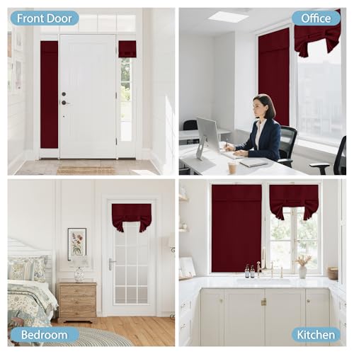 Kitchen Window Curtains Stick on Small Curtains for Back Door (Burgundy Red / 26"W x 40"L (Pack of 1))
