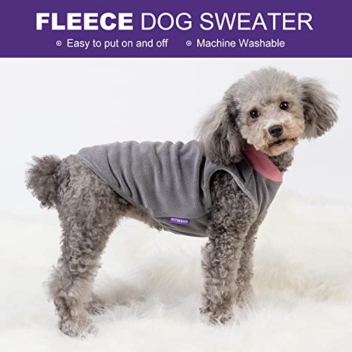 2 Pack Fleece Dog Sweater Pullover Vest with Reflective Stripe (Large / Grey & Pink)