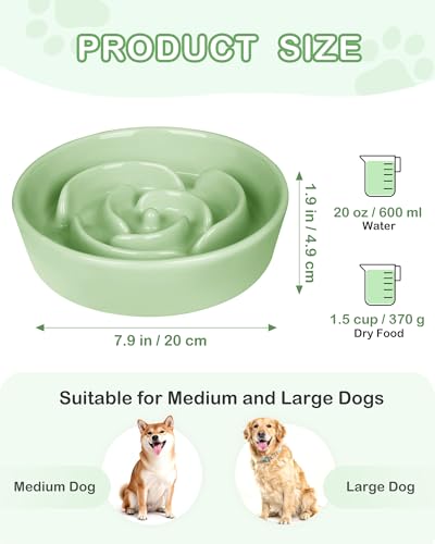 Ceramic Slow Feeder Dog Bowls (M-1.5 Cups / 04-Green)