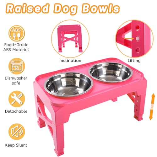 Elevated Dog Bowls with 2 Stainless Steel Food & Water Raised Bowls with No Spill Edge Non (M (8" for M/L Dogs) / Pink)