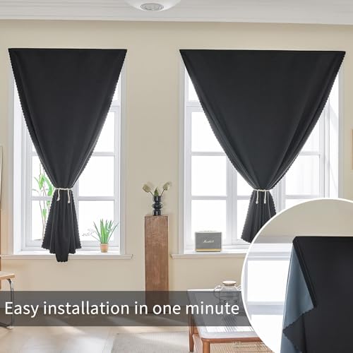 100% Blackout Stick Curtain Portable Black Out Curtains Adhesive Curtains for Bedroom Living Room No Drilling (Black/ Thickened / 47"W x 59"L (Pack of 1))