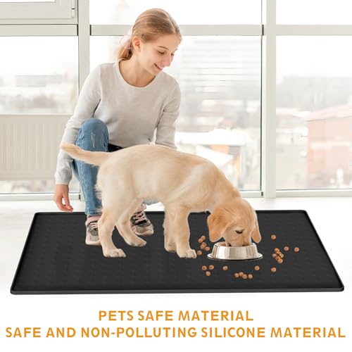 Extra Large Silicone Dog Food Mat 33.9"x21.9" (Black)