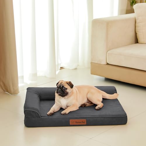 Microsuede Dog Bed for Small & Medium Dogs (Microsuede Style-Dark Grey / S(30"x20"x3"))