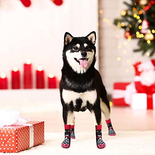 6PCS Anti Slip Dog Socks to Prevent Licking Paws (X-small (6 Count) / Christmas Red and Black)