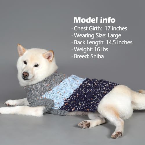 Color Block Dog Sweater for Small Dogs Turtleneck Thermal Knit (Large (20-30lbs) / 03# Navyblue)