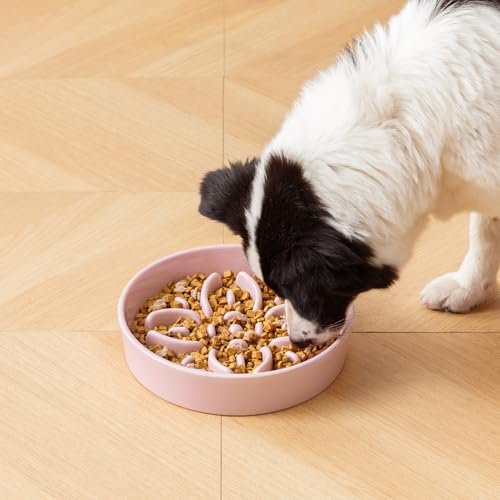 Ceramic Slow Feeder Dog Bowls (L-3 Cups / Pink)