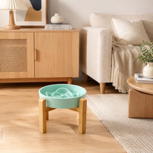 8.66 in Dog Bowl Ceramic Slow Feeder for Medium Large Dogs (Light Blue / 8.66in)
