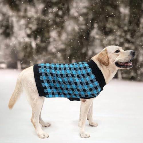 Dog Sweaters for Large Medium Small Dogs (M/L - Chest 25", Back 18" / Blue&Black)