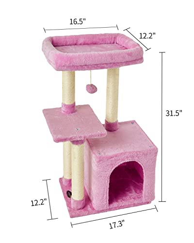 Cute Cat Tree Kitten Cat Tower Condo Cat Furniture Sisal Scratching Posts P (Pink)