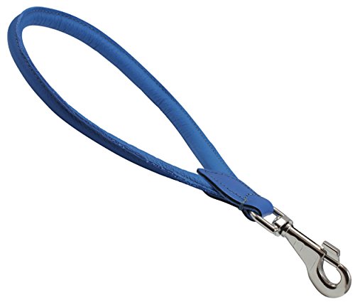 Round Genuine Rolled Leather Dog Short Traffic Leash 13" Long 1 (Blue)