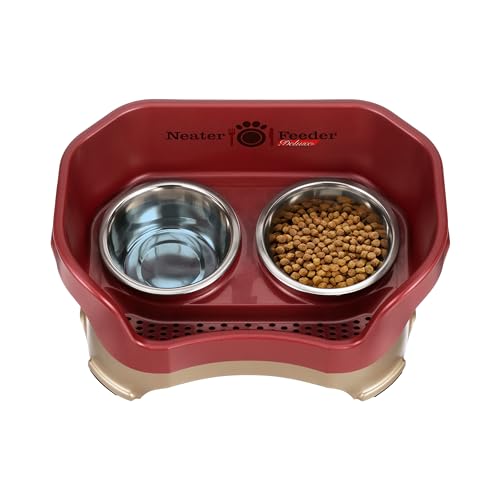 Neater Feeder Deluxe Mess Proof Dog Bowls Elevated for Medium Dogs 19 (Medium with Standard Bowl / Cranberry)