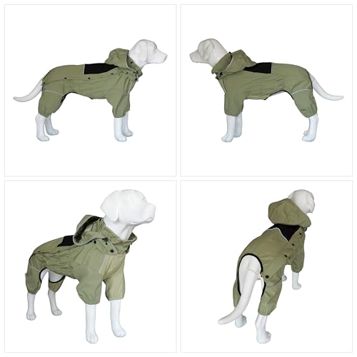 Fleece Lined Dog Raincoat with Removable Hood (Sage Green Fleeced / M (Back 14"))