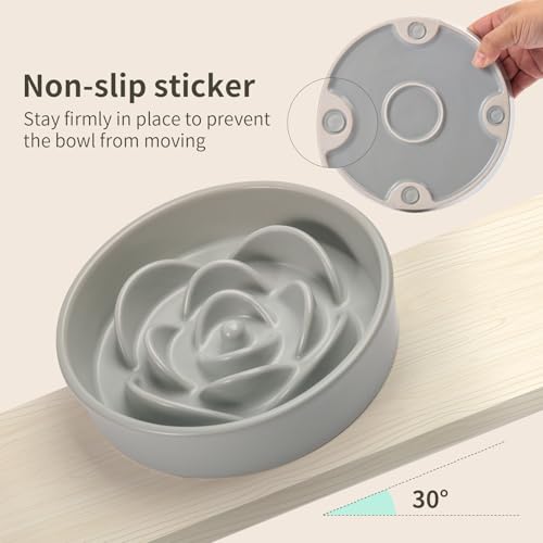 Grey Ceramic Slow Feeder Dog Bowl for Small and Medium Breeds (6.1 In Grey Slow Feeder Bowl / Grey)