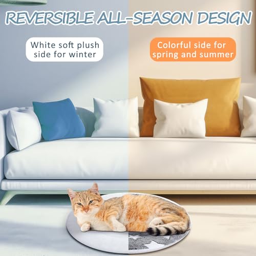 2 Pack Self Heating Cat Pad Self Heating Cat Bed Machine Washable Heat Pet Mat Reversible Body Thermal Warm Round Dog Bed Crate Blanket for Feral and Indoor Cats (16'' / Large Star)