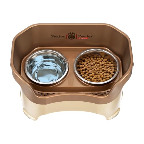 Neater Feeder Deluxe Mess Proof Dog Bowls Elevated for Large Dogs Over 40 lbs (Large with Standard Bowl / Bronze)