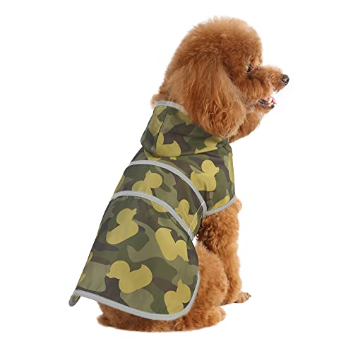 Dog Raincoat for Medium Dogs Waterproof Jacket Hooded Rain Coats with Reflective Strips Leash Hole & Poncho Adjustable Fit (Camo Ducks / Medium)