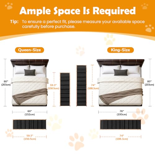59" Wooden Dog Ramp with Platform & Wheels Gentle Slope Non (L-59"L×17"W×20"H)