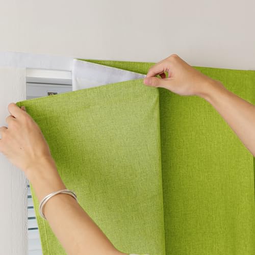 100% Blackout Self Adhesive Portable Curtains for Bedroom Easy to Install Window Thermal Lnsulated Kitchen Room Darkening Small Window Curtains (35"W x 80"L (Pack of 1) / Fruit Green)