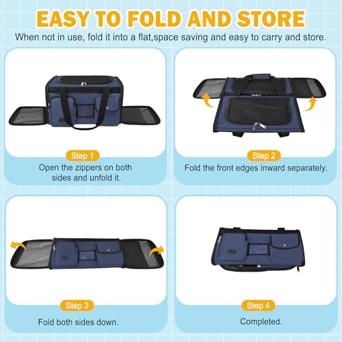 Large Cat Carrier Soft Sided Travel Pet Carrier Airline Approved (Navy Blue)