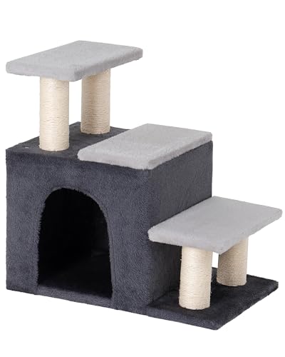 3-in-1 Pet Stairs for Cats, Dog Steps for Doggie Rabbits, Large (Large-Gray)