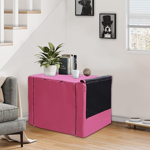 24 Inch Dog Crate Cover with Mesh (24.0"L x 18.0"W x 20.0"H / Pink)