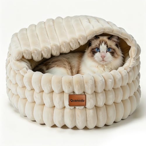Cat Cave Bed for Indoor Cats Covered 2 in 1 Pet Burrow Beds (Beige)