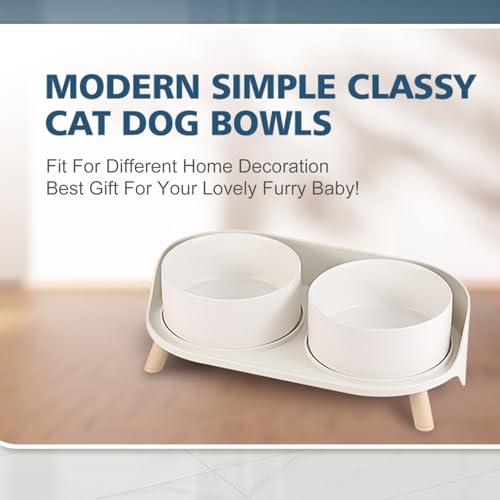 Elevated Ceramic Dog Bowl Set (White / Medium)