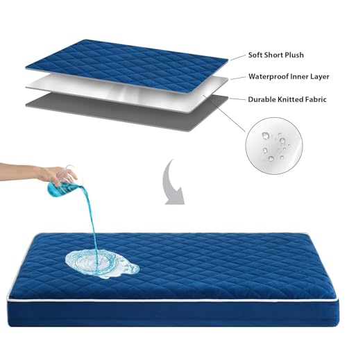 Orthopedic Waterproof XL Dog Bed for Crate Cozy Sleep (Blue / 41"L x 27"W x 4"Th)