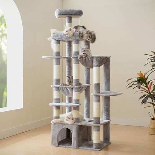 Cat Tree, 71-Inch Tall Cat Tower for Large Maine Coon Cats HCT037W (Light Gray / XL)