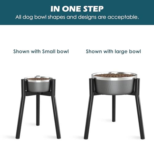 Adjustable Metal Raised Stand for Large & XL Breeds (Black-Round / Height: 13.7", Width: 7-10.6")