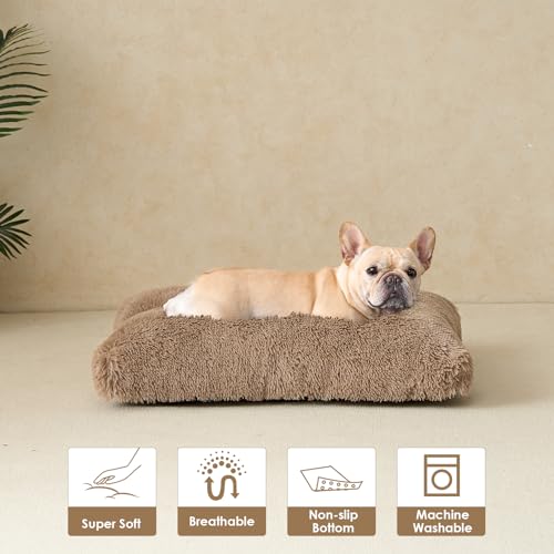 Fluffy Dog Crate Bed for Medium Dogs (Camel / 29.5 x 20)