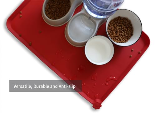 X Large Silicone Non Slip Pet Feeding Mats (28" x 20" / Classic Red)