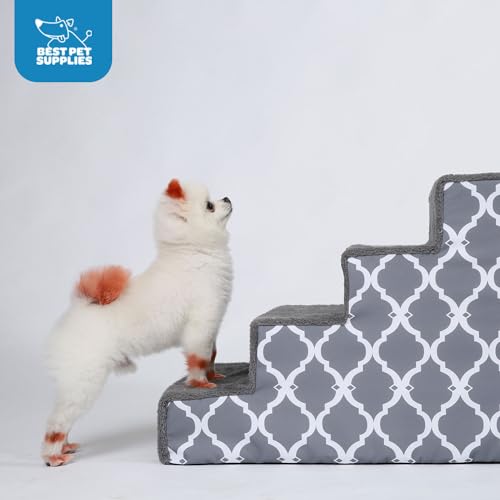 Dog Stairs & Steps (Gray Lattice Print / H: 18 Inches)