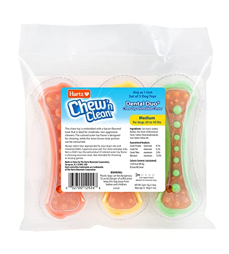 Chew 'n Clean Dental Duo Dog Treat & Chew Toy (Medium (Pack of 3) / Orange, Green & Yellow)