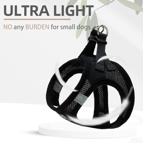 Dog Harness Collar and Leash Set No Pull for Small Medium Sized (Solid Black / XXS (CHEST 11.5"-13"))