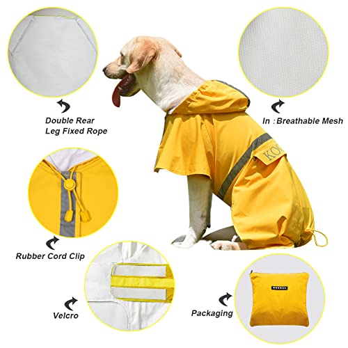 Dog Raincoat Waterproof Hooded (Yellow / 4XL-Fit for 50 to 77 pounds)