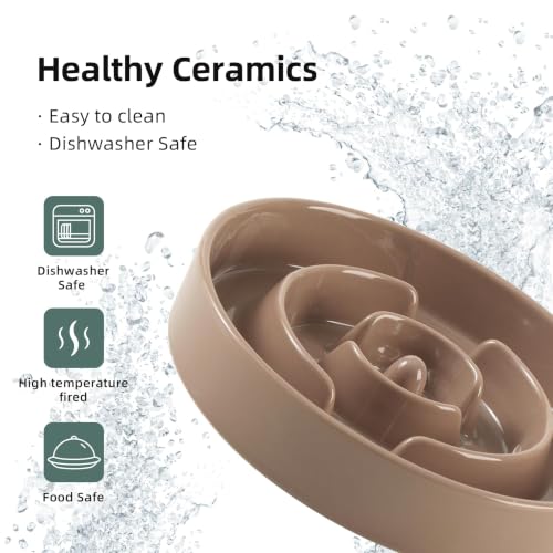 Ceramic Slow Feeder Dog Bowls (Brown Coffee)
