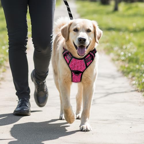 No Pull Dog Harness Large Reflective Dog Harness with Front Clip and Easy Control Handle for Walking Training Running with ID tag Pocket (Pink/Black / Medium)