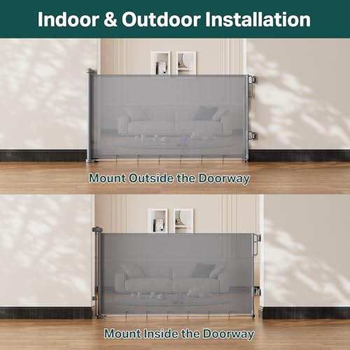 27 40" Retractable Baby Gates for Stairs & Doorways (Gray / Retractable Width: 27"–40")