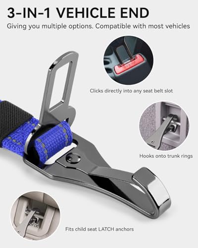3-in-1 Bungee Dog Seat Belt for Car, Medium Large Dogs, Navy Blue (Navy Blue / (21.6-31.5) inch)