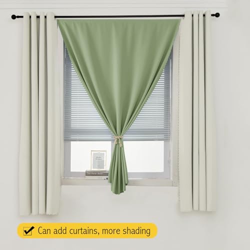 Magic Tape Blackout Curtains for Bedroom No Drillng Self Adhesive Curtains No Rod Small Window (59"W x 59"L (Pack of 1) / Sage Green)