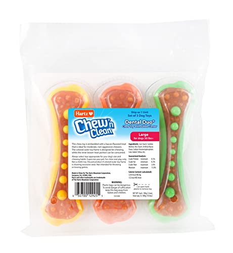 Chew 'n Clean Dental Duo Dog Treat & Chew Toy (Large (Pack of 3) / Orange, Green & Yellow)