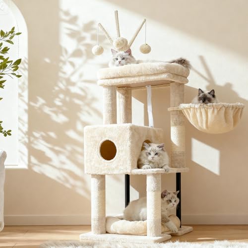 Cat Tree 45.3" Cat Tower for Indoor Cats with Large Perch HCT202SM (45.3 inch / Beige)